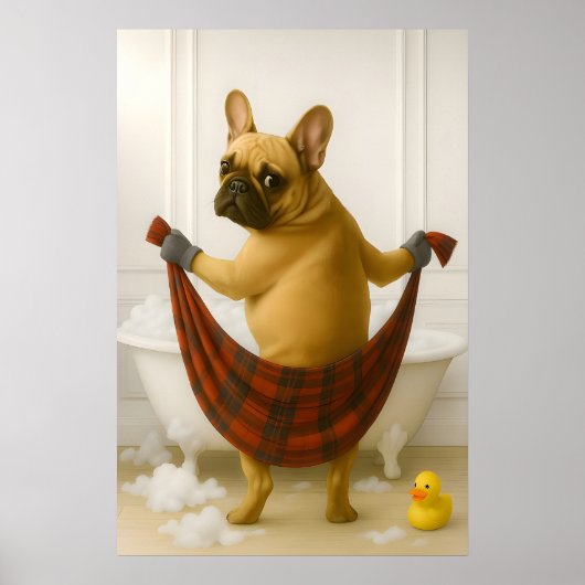 Grappige Franse Bulldog Badkamer Print, Frans Poster (Voorkant)