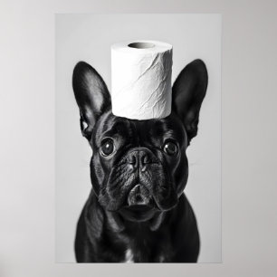 Grappige Franse Bulldog Badkamer Print, Toiletpapi Poster
