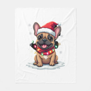 Grappige Franse Bulldog Christmas Santa-hoofddekse Fleece Deken