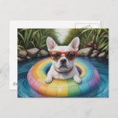 Grappige Franse Bulldog Drijvend in een vijver Briefkaart (Voorkant / Achterkant)