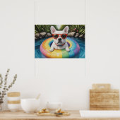 Grappige Franse Bulldog Drijvend in een vijver Poster (Keuken)