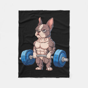 Grappige Franse Bulldog Gewichtheffen Bodybuilding Fleece Deken