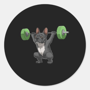 Grappige Franse Bulldog Gewichtheffen En Lichaamss Ronde Sticker