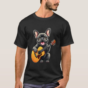 Grappige Franse Bulldog Gitaarspelend Ontwerp voor T-shirt