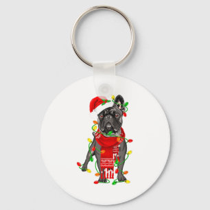 Grappige Franse Bulldog Hond Kerstboom Kerstlichte Sleutelhanger