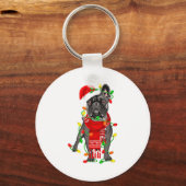 Grappige Franse Bulldog Hond Kerstboom Kerstlichte Sleutelhanger (Voorkant)