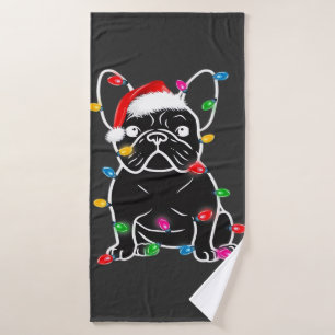 Grappige Franse Bulldog Hond Kerstboom Kerstverlic Badhanddoek
