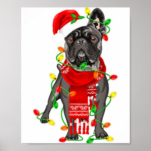 Grappige Franse Bulldog Hond Kerstboom Kerstverlic Poster