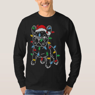 Grappige Franse Bulldog Hond Kerstmis Lichte Boom  T-shirt