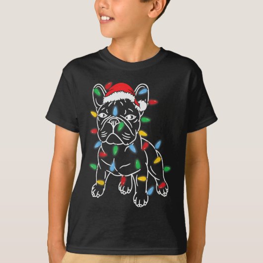 Grappige Franse Bulldog Hond Kerstmis Lichte Boom  T-shirt (Voorkant)