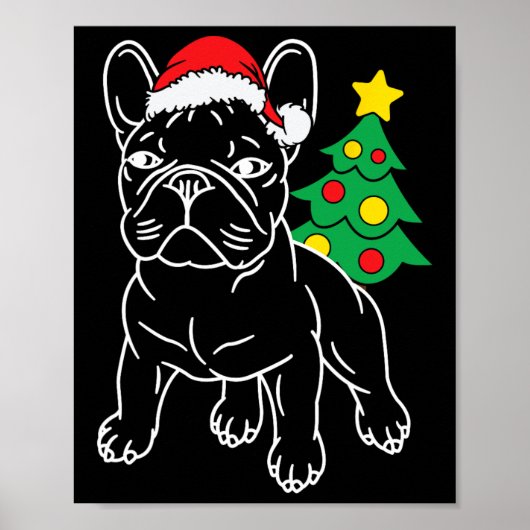 Grappige Franse Bulldog hond Puppy Kerstboom Xmas Poster (Voorkant)