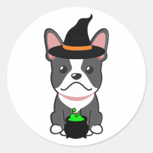 Grappige franse bulldog is een heks ronde sticker