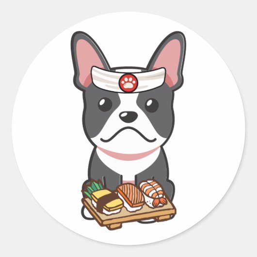 Grappige franse bulldog is een sushi chef ronde sticker (Voorkant)