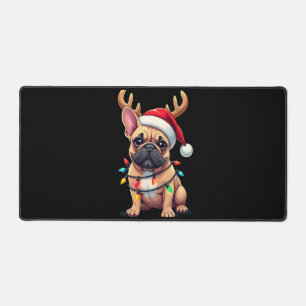 Grappige Franse Bulldog Kerst Licht Santa Hoed Rei Bureaumat