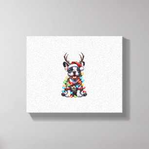 Grappige Franse Bulldog Kerst Licht Santa Hoed Rei Canvas Afdruk