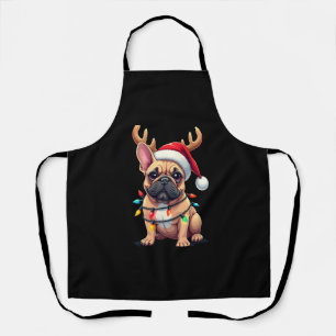 Grappige Franse Bulldog Kerst Licht Santa Hoed Rei Schort