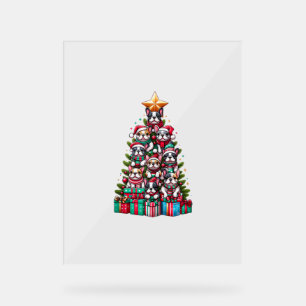 Grappige Franse Bulldog Kerstboom Santa Hat Sneeuw Acryl Bord