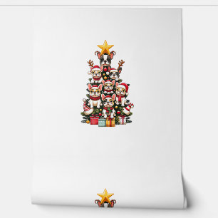 Grappige Franse Bulldog Kerstboom Santa Hat Sneeuw Behang