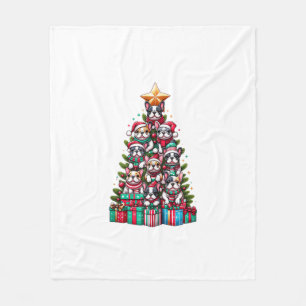 Grappige Franse Bulldog Kerstboom Santa Hat Sneeuw Fleece Deken