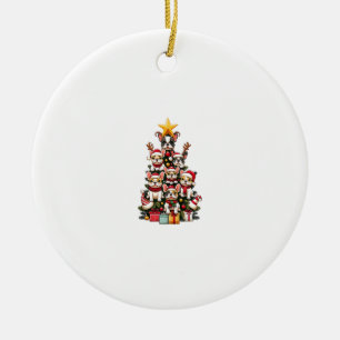 Grappige Franse Bulldog Kerstboom Santa Hat Sneeuw Keramisch Ornament