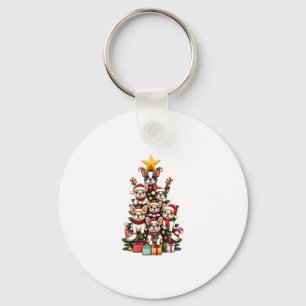 Grappige Franse Bulldog Kerstboom Santa Hat Sneeuw Sleutelhanger
