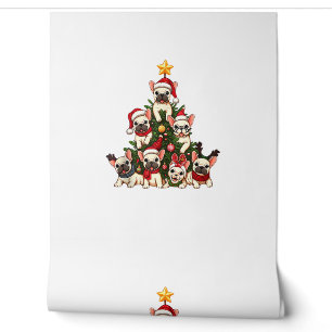 Grappige Franse Bulldog Kerstboom Sneeuwvlokken Sa Behang