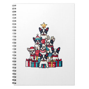 Grappige Franse Bulldog Kerstboom Sneeuwvlokken Sa Notitieboek