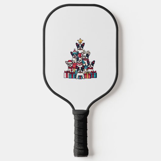 Grappige Franse Bulldog Kerstboom Sneeuwvlokken Sa Pickleball Paddle (Voorkant)