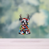 Grappige Franse Bulldog Kerstlicht Santa Hat Rei Acryl Bord (Neutraal)