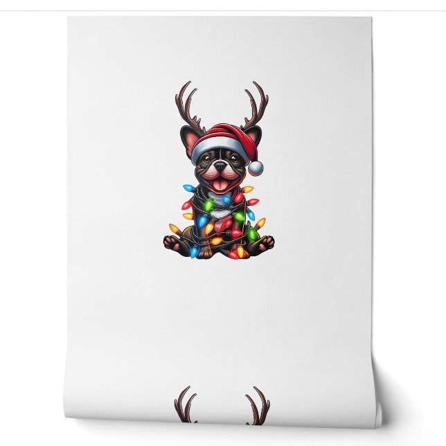 Grappige Franse Bulldog Kerstlicht Santa Hat Rei Behang (Afrollen)