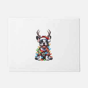 Grappige Franse Bulldog Kerstlicht Santa Hat Rei Deurmat