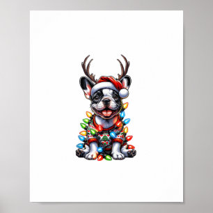 Grappige Franse Bulldog Kerstlicht Santa Hat Rei Poster