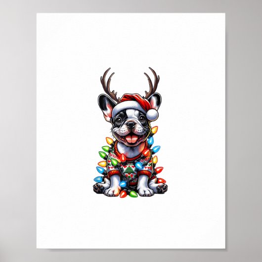 Grappige Franse Bulldog Kerstlicht Santa Hat Rei Poster (Voorkant)
