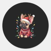 Grappige Franse Bulldog Kerstlicht Santa Hat Rei Ronde Sticker (Voorkant)