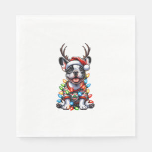 Grappige Franse Bulldog Kerstlicht Santa Hat Rei Servet