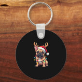 Grappige Franse Bulldog Kerstlicht Santa Hat Rei Sleutelhanger (Voorkant)