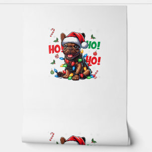 Grappige Franse Bulldog Kerstman Hoed Lichtjes HO Behang
