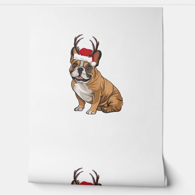 Grappige Franse Bulldog Kerstman Hoed Rendier Behang (Afrollen)