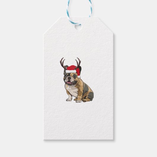Grappige Franse Bulldog Kerstman Hoed Rendier Cadeaulabel (Voorkant)