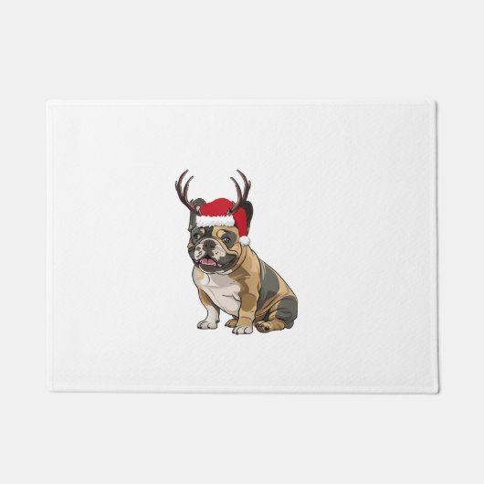 Grappige Franse Bulldog Kerstman Hoed Rendier Deurmat (Voorkant)