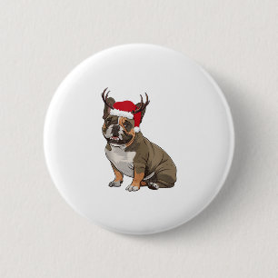 Grappige Franse Bulldog Kerstman Hoed Rendier Ronde Button 5,7 Cm