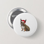 Grappige Franse Bulldog Kerstman Hoed Rendier Ronde Button 5,7 Cm (Voorkant /achterkant)
