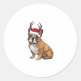 Grappige Franse Bulldog Kerstman Hoed Rendier Ronde Sticker