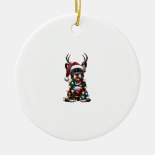 Grappige Franse Bulldog Kerstman Santa Hoed Licht  Keramisch Ornament