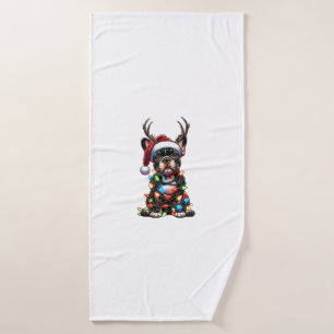 Grappige Franse Bulldog Kerstmis Santa Hat Light R Badhanddoek