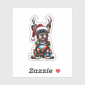 Grappige Franse Bulldog Kerstmis Santa Hat Light R Sticker (Vel)