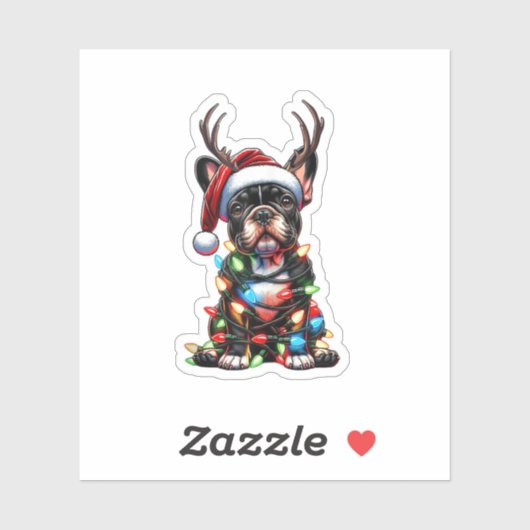 Grappige Franse Bulldog Kerstmis Santa Hat Light R Sticker (Vel)