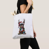 Grappige Franse Bulldog Kerstmis Santa Hat Light R Tote Bag (Dichtbij)