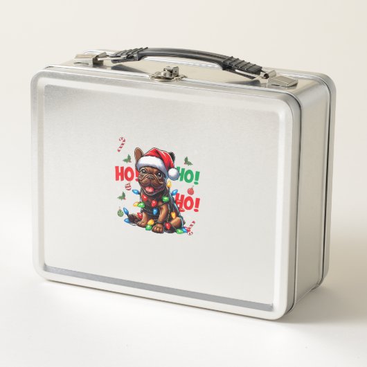 Grappige Franse Bulldog Kerstmis Santa Hat Lights (Voorkant)