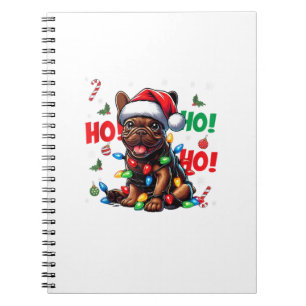 Grappige Franse Bulldog Kerstmis Santa Hat Lights  Notitieboek